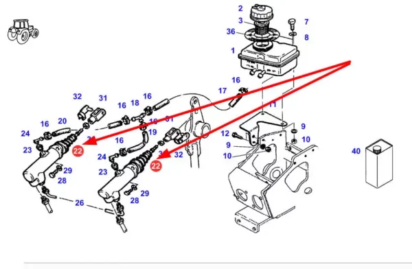 Pompa hamulcowa o numerze katalogowym G822100070030, stosowana w ciągnikach marki Fendt schemat