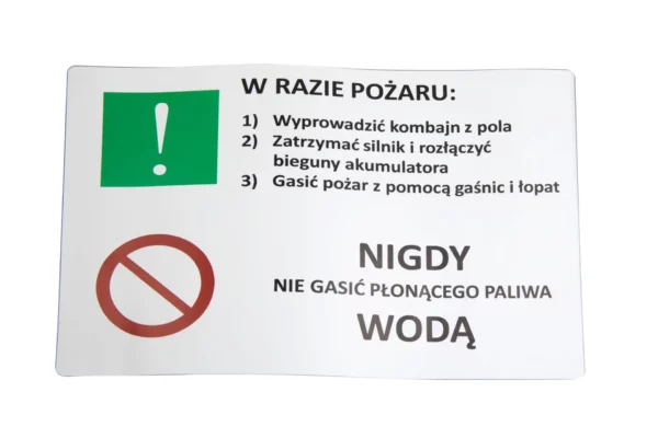 Naklejka  24 x 17  w razie pożaru duża