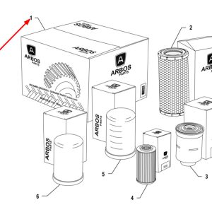 Oryginalny zestaw serwisowy filtrów P5000 o numerze katalogowym 00070559, stosowany w ciągnikach rolniczych marki Arbos schemat.