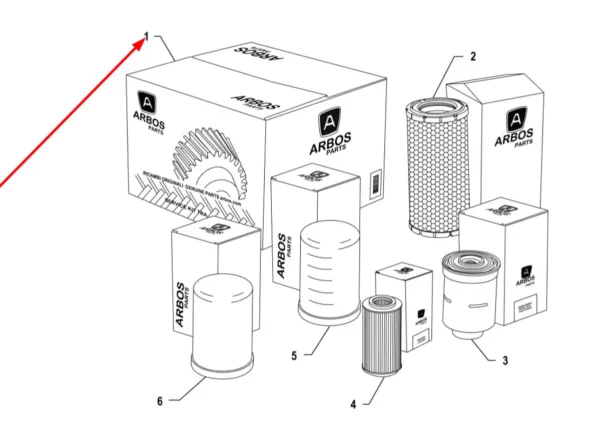 Oryginalny zestaw serwisowy filtrów P5000 o numerze katalogowym 00070559, stosowany w ciągnikach rolniczych marki Arbos schemat.