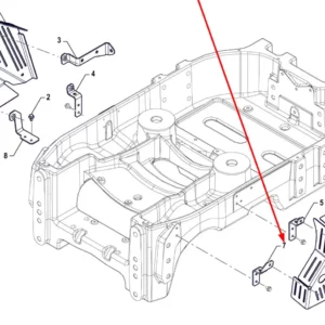 Oryginalny prawy uchwyt dolnej osłony o numerze katalogowym P5S10101107, stosowany w ciągikach rolniczych marki Arbos schemat.