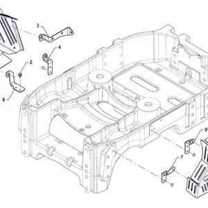 Oryginalny prawy przedni uchwyt dolnej osłony o numerze katalogowym P5S10101109, stosowany w ciągnikach rolniczych marki Arbos schemat.