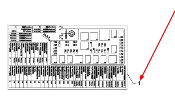 Oryginalna naklejka układu bezpieczników o numerze katalogowym P5S51201114, stosowana w ciągnikach rolniczych marki Arbos schemat.
