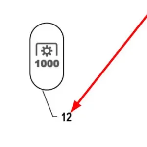 Oryginalna naklejka prędkości WOM 1000 o numerze katalogowym P5S51401010, stosowana w ciągnikach rolniczych marki Arbos schemat.