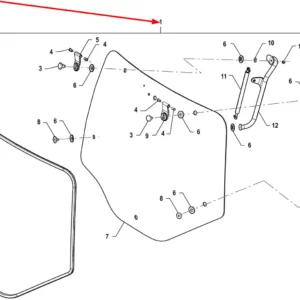 Oryginalna szyba tylna kompletna z siłownikami o numerze katalogowym P5S52501033, stosowana w ciągnikach rolniczych marki Arbos schemat.