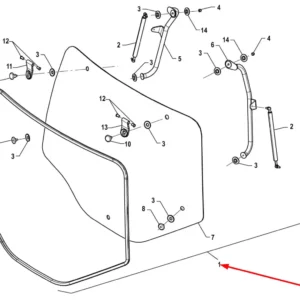 Oryginalna szyby tylna kompletna z siłownikami o numerze katalogowym P5S52501038, stosowana w ciągnikach rolniczych marki Arbos schemat.