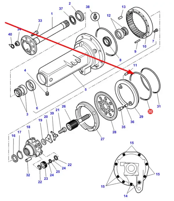 Pierścień oring tłoka hamulca o wymiarach 360 x 3,55 mm i numerze katalogowym 30/416-17, stosowany w ciągnikach rolniczych marki Massey Ferguson schemat.