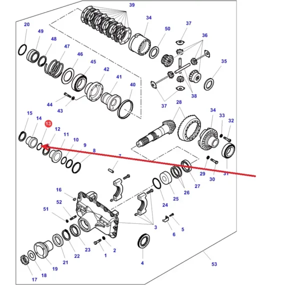 Pierścień uszczelniający wyjście napedu przedniej osi o numerze katalogowym B3559, stosowany w ciągnikach rolniczych marek Massey Fergudon, Challenger i Valtra. schemat