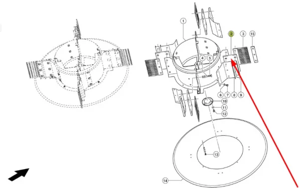 Łącznik gumowy wirnika rozdrabniacza słomy o numerze katalogowym 731369, stosowany w kombajnach zbożowych marki Claas schemat.