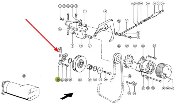 Oryginalne mocowanie koła pasowego alternatora o numerze katalogowym 068810.1, stosowane w kombajnach zbożowych marki Claas schemat.
