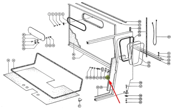 Oryginalna uszczelka drzwi o wymiarach 15 x 20 x 60 mm i numerze katalogowym 071543.0, stosowana w maszynach i pojazdach rolniczych marki Claas schemat.