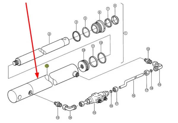 Oryginalny cylinder siłownika o numerze katalogowym 086372.0, stosowany w maszynach rolniczych marki Claas. schemt