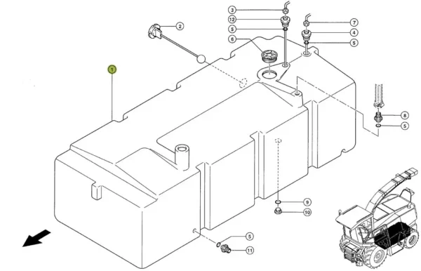Oryginalny zestaw naprawczy zbiornika paliwa o numerze katalogowym 174981.0, stosowany w sieczkarniach samojezdnych marki Claas schemat.