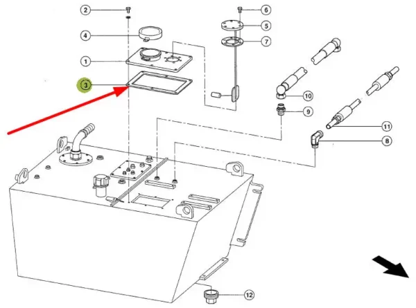 Oryginalna uszczelka zbiornika paliwa o numerze katalogowym 314462.0, stosowana w ładowaczach teleskopowych marki Claas schemat.