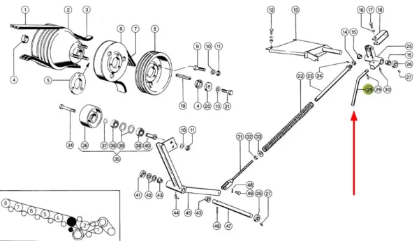 Oryginalna dźwignia regulacji napięcia pasa, stosowana w kombajnach zbożowych marki Claas.