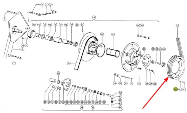 Oryginalne koło pasowe przekładni regulacji jazdy o wymiarze D344mm i numerze katalogowym 609806.0, stosowane w maszynach rolniczych marki Claas schemat.