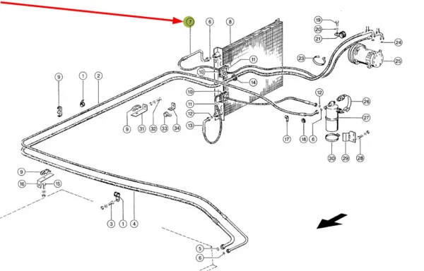 Oryginalny przewód układu klimatyzacji o numerze katalogowym 625887.0, stosowany w kombajnach zbożowych marki Claas schemat.