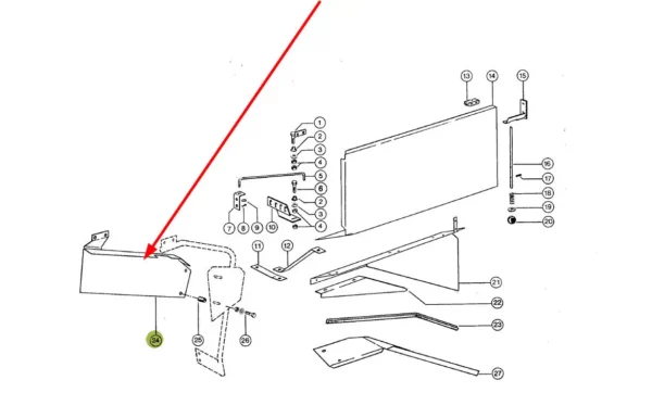 Oryginalna osłona boczna o numerze katalogowym 646736.0, stosowana w kombajnach zbożowych marki Claas schemat.