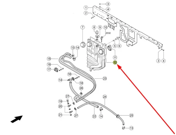 Oryginalny zbiornik wyrównawczy płynu układu chłodzenia o numerze katalogowym 798474.2, stosowany w kombajnach zbożowych marki Claas schemat.