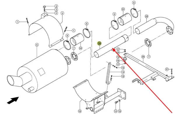 Oryginalna rura wydechowa silnika Mercedes OM 502 LA o numerze katalogowym 798814.1, stosowana w kombajnach zbożowych marki Claas schemat.