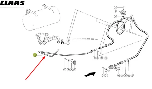 Oryginalny przewód pneumatycznego układu hamulców o numerze katalogowym 817814.0, stosowany w prasach kostkujących wielkogabarytowych marki Claas. schemat
