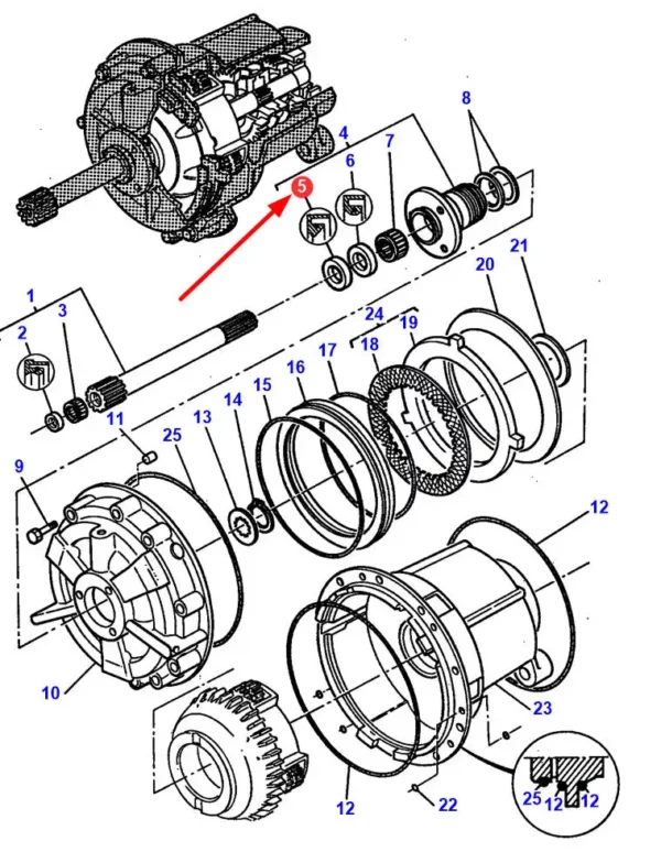 Pierścień simmering  Corteco o wymiarach 45 x 62 x 10 mm i numerze katalogowym 12014056B, stosowany w ciągnikach rolniczych marki Massey Ferguson schemat.