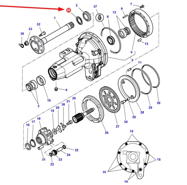 Pierścień uszczelniając o wymiarach 88,9 x 125 x 4 mm i numerze katalogowym 20033407B, stosowany w ciągnikach rolniczych marki Massey Ferguson schemat.