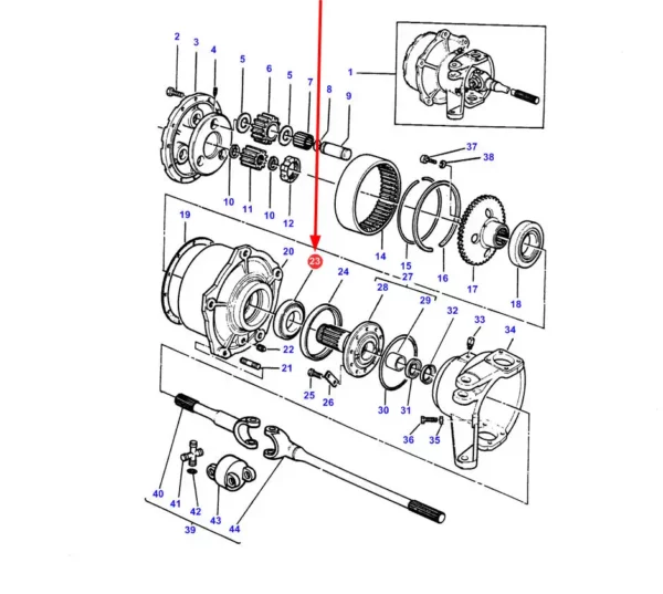 Łozysko stożkowe 1-rzędowe o wymiarach 80 x 140 x 28,25 mm i numerze katalogowym 30216-A marki FAG, stosowane w ciągnikach rolniczych marki Massey Ferguson schemat.