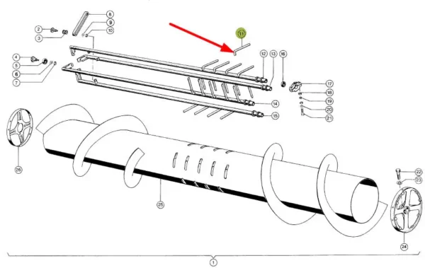 Palec ślimaka 11 x 175 o numerze katalogowym 3025-610434, stosowany w kombajnach zbożówych marki Claas schemat.