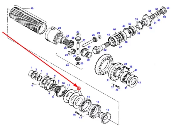 Podkładka dystansowa mechanizmu różnicowego o grubości 0,5 mm i numerze katalogowym 165816300020100, stosowana w ciągnikach rolniczych marek Challenger, Massey Ferguson oraz Fendt schemat.