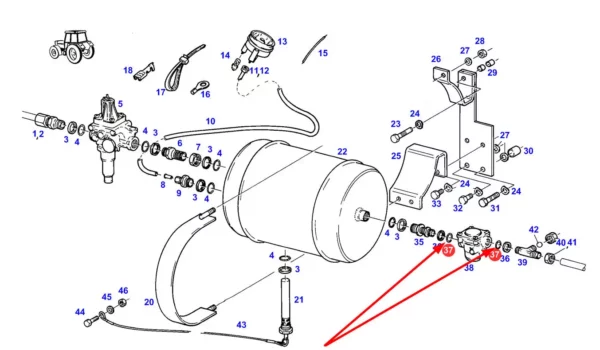 Pierścień oring układu hamulcowego pneumatycznego o wymiarach 14 x 2,65 mm i numerze katalogowym 165X548839101000, stosowany w ciągnikach rolniczych marki Fendt schemat.