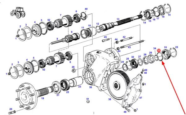 Pierścień oring zwolnicy tylnego mostu o wymiarach 118 x 4 mm i numerze katalogowym 165X548999001000, stosowany w ciągnikach rolniczych marki Fendt schemat.