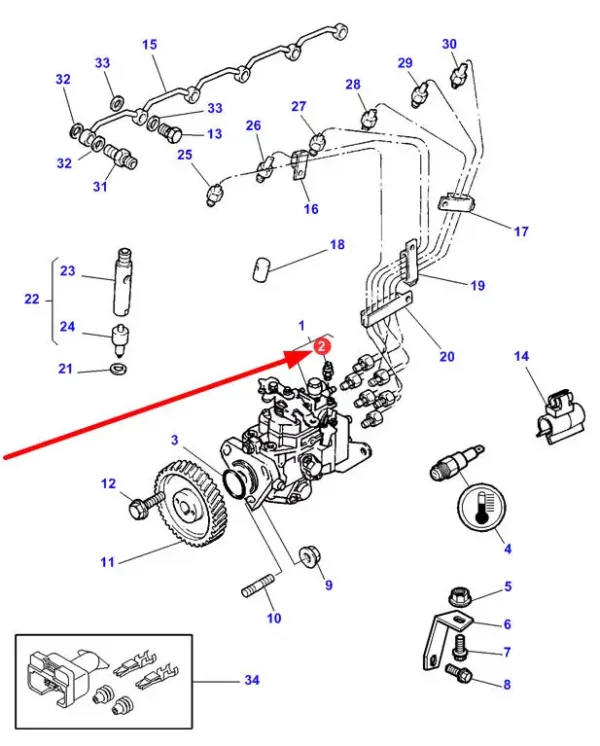 Wyłącznik magnetyczny o numerze katalogowym 38015160, stosowany w ciągnikach rolniczych, ładowarkach teleskopowych marek Massey Ferguson, Challenger schemat.