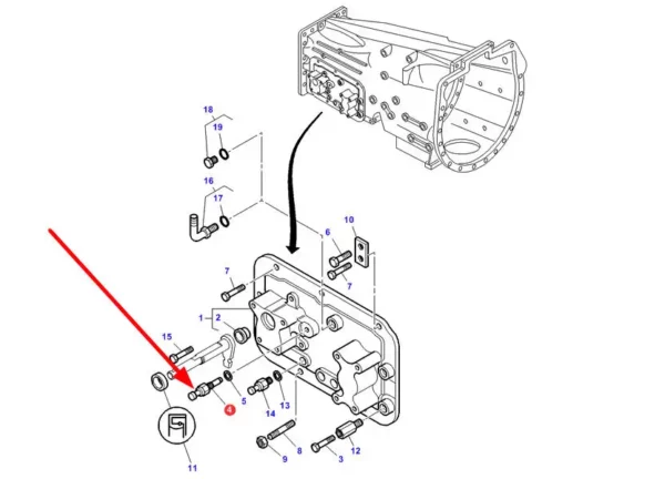 Czujnik położenia neutralnego skrzyni biegów o oryginalnym numerze katalogowym 3795429M1, stosowany w ciągnikach rolniczych marek Challenger i Massey Ferguson schemat