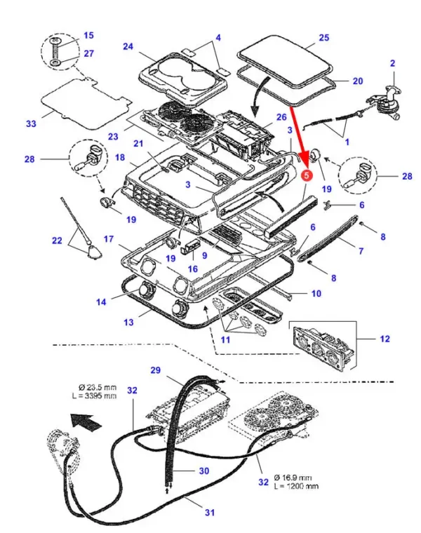 Filtr kabiny panelowy z węglem aktywnym o numerze katalogowym 5676600024, stosowany w ciągnikach rolniczych marki Massey Ferguson schemat.