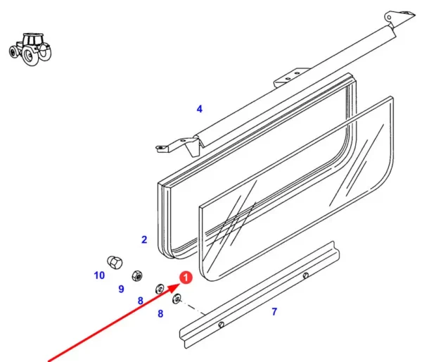 Szyba tylna dolna kabiny o numerze katalogowym 65006032, stosowana w ciągnikach rolniczych marki Fendt schemat.