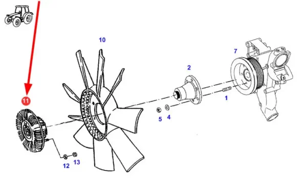 Sprzęgło wiskotyczne wentylatora chłodnicy o numerze katalogowym 74706168, stosowane w ciągnikach rolniczych marki Fendt schemat.