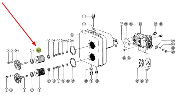 Filtr oleju hydrauliki o numerze katalogowym SH52161, stosowany w kombajnach zbożowych marki Claas schemat