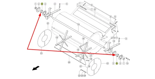 Łozysko samonastawne wentylatora wialni o oznaczeniu Ge-30 kttb i numerze katalogowym GE30KTTB, stosowane w kombajnach zbożowych marki Claas schemat