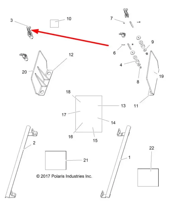 Mocowanie kołek rozporowy z dzwignią, stosowany w quadach Sportsman, RZR, Military marki Polaris schemat.
