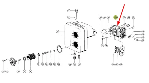 Pompa 3-sekcyjna hydraulicza o numerze katalogowym 070603KM, stosowana w kombajnach zbożowych i sieczkaniach marki Claas schemat.