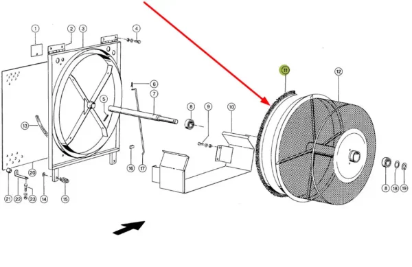 Szczotka kosza chłodnicy o numerze katalogowym 100014.01, stosowana w kombajnach zbożowych marki Claas schemat.