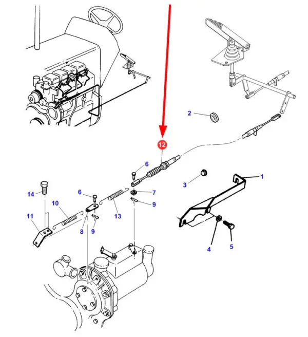 Linka gazu o numerze katalogowym 108-45, stosowana w ciągnikach rolniczych marki Massey Ferguson schemat.