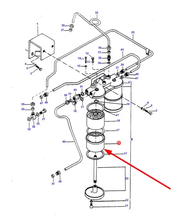 Odstojnik filtra paliwa, stosowany w ciągnikach marki Challenger oraz Massey Ferguson schemat.