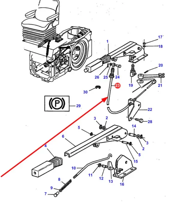 Linka hamulca ręcznego o numerze katalogowym 409-35, stosowana w ciągnikach rolniczych marki Massey Ferguson schemat.