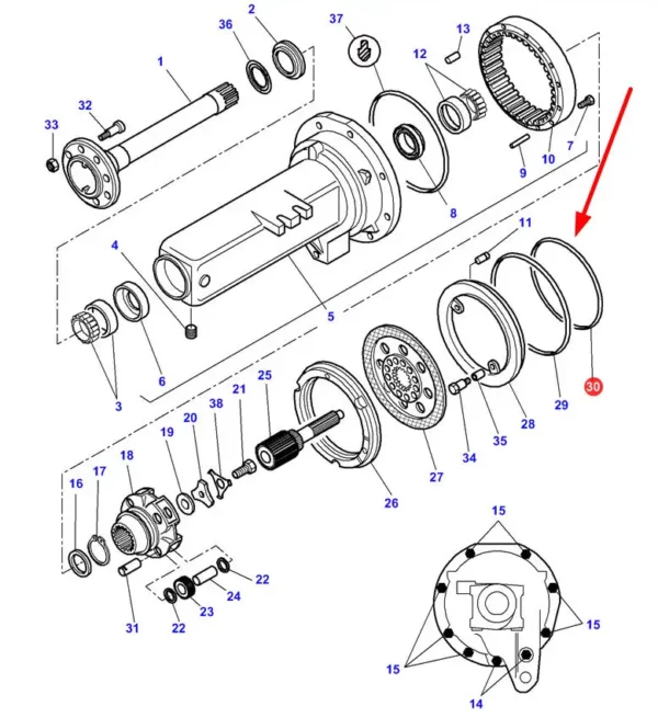 Pierścień uszczelniający tylnego mostu typu oring o wymiarach 310 x 4 mm, stosowany jako zamiennik oryginalnych części marek Claas i Massey Ferguson schemat