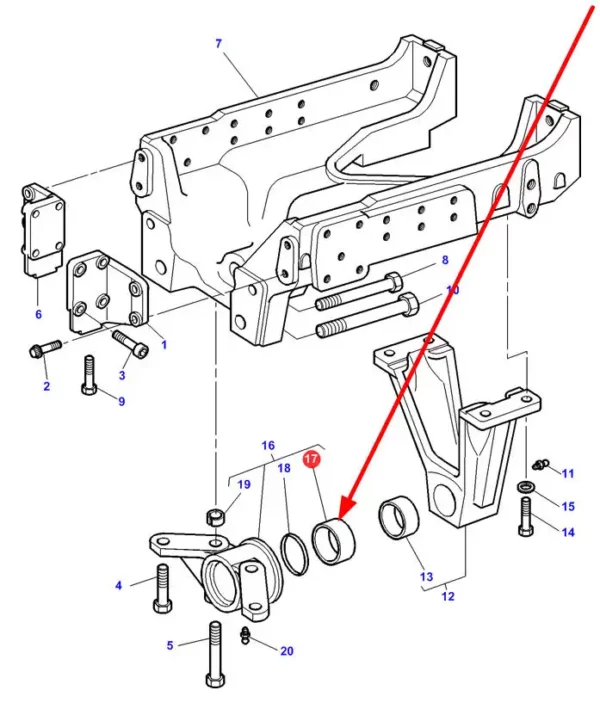 Tuleja ślizgowa zawieszenia przedniej osi o wymiarach 120 x 127 x 55 mm i numerze katalogowym 486-58, stosowana w ciągnikach rolniczych marki Massey Ferguson schemat.