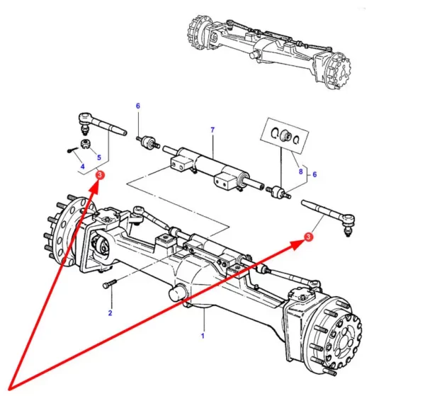 Przegub kulowy układu kierowniczego o długości 285 mm, wymiarach gwintu M18 x 1,5 oraz M20 x 1,5 i numerze katalogowym 495-62.01, stosowany w ciągnikach rolniczych marek Massey Ferguson, Challenger schemat.