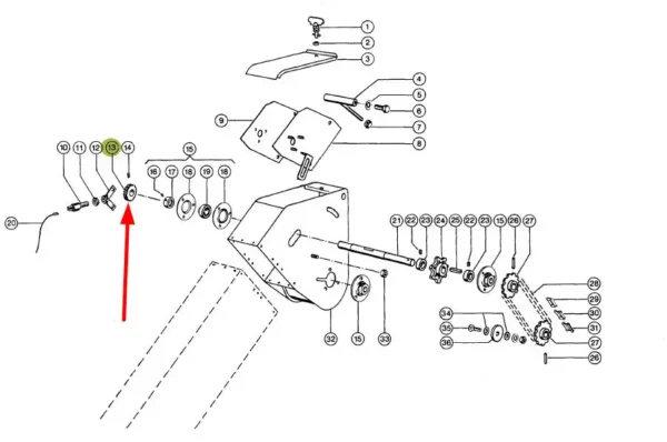 Zębatka czujnika zmiany obrotów przenośnika kłosowego o numerze katalogowym 605789.01, stosowana w kombajnach zbożowych Dominator marki Claas schemat.