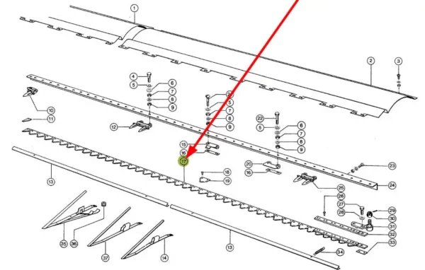 Kosa  o długości 3,90 metra i numerze katalogowym 611222.01, stosowana w kombajnach zbożowych marki Claas schemat.